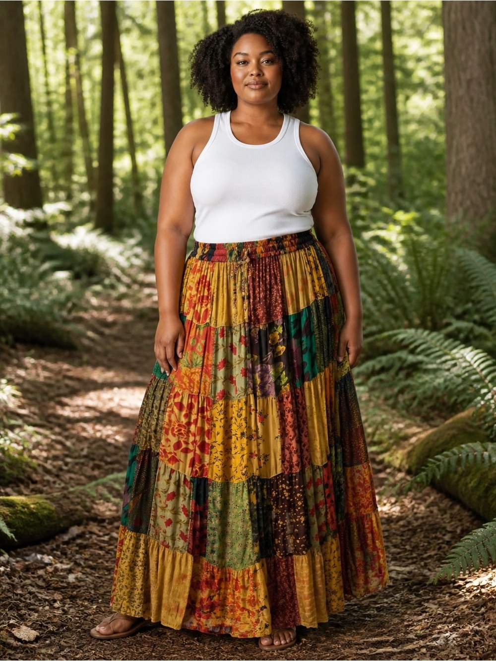 Y2 Young Threads Plus-Size 2X Patchwork Maxi Skirt in Autumn Multi